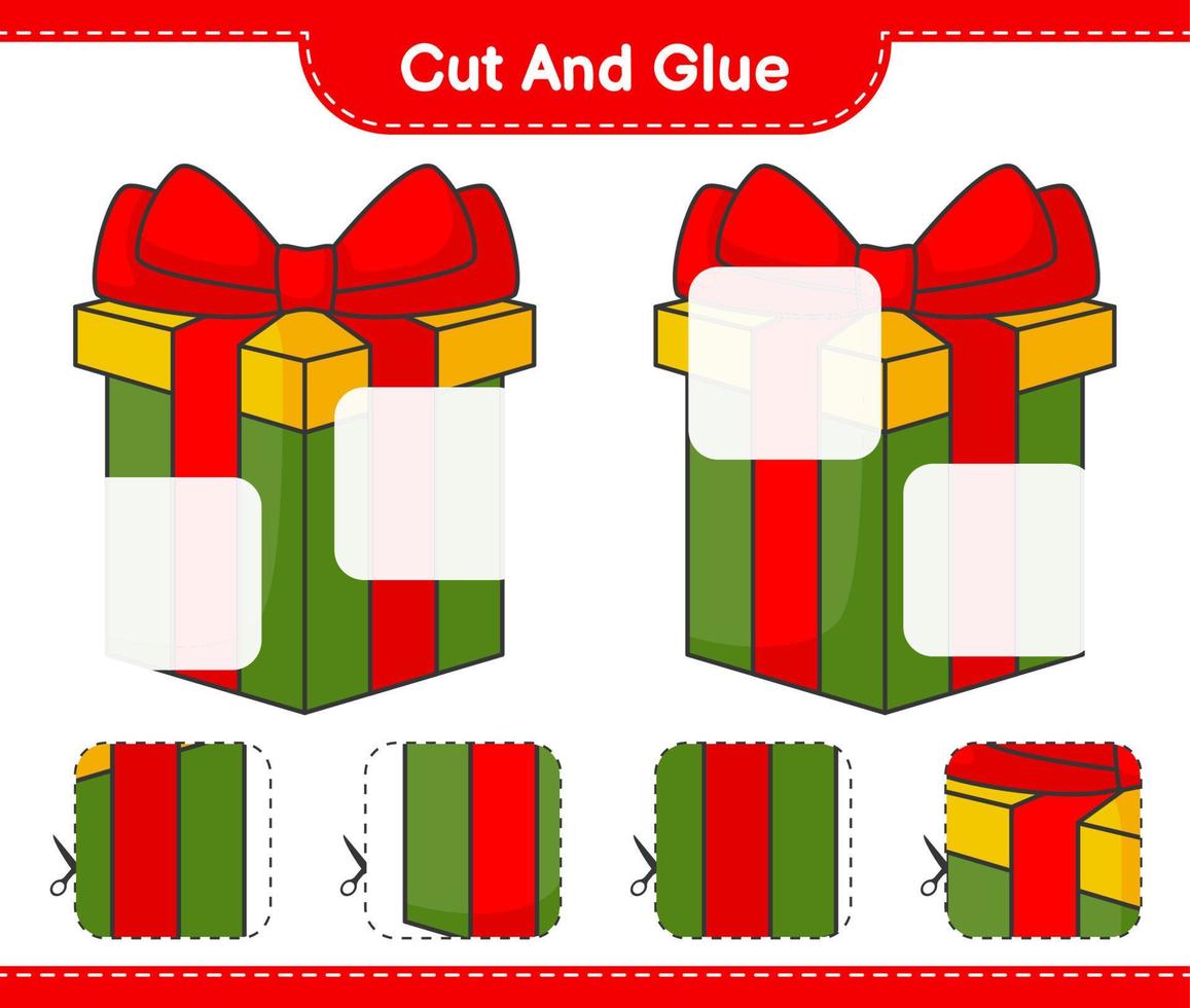 Cut and glue, cut parts of Gift Box and glue them. Educational children game, printable worksheet, vector illustration