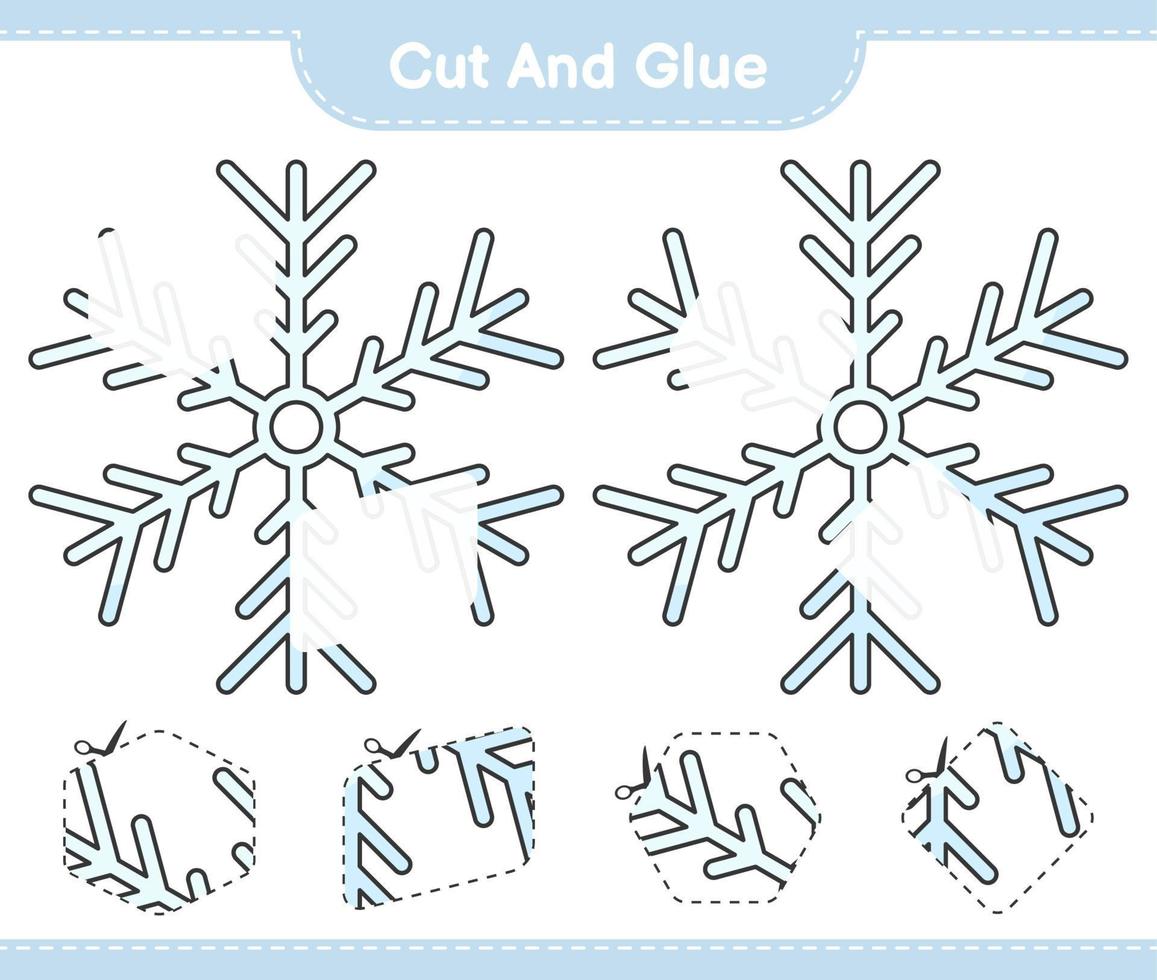 Cut and glue, cut parts of Snowflake and glue them. Educational children game, printable worksheet, vector illustration