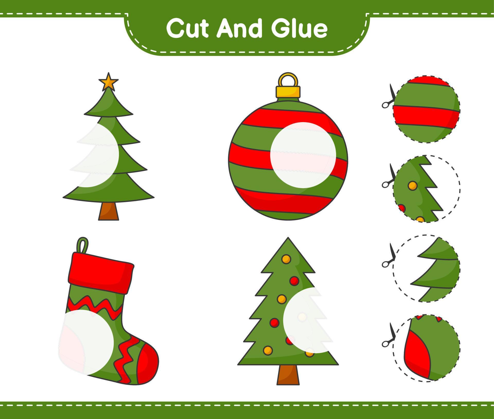 Cut and glue, cut parts of Christmas Tree, Christmas Ball, Christmas