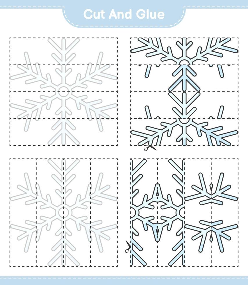 Cut and glue, cut parts of Snowflake and glue them. Educational children game, printable worksheet, vector illustration