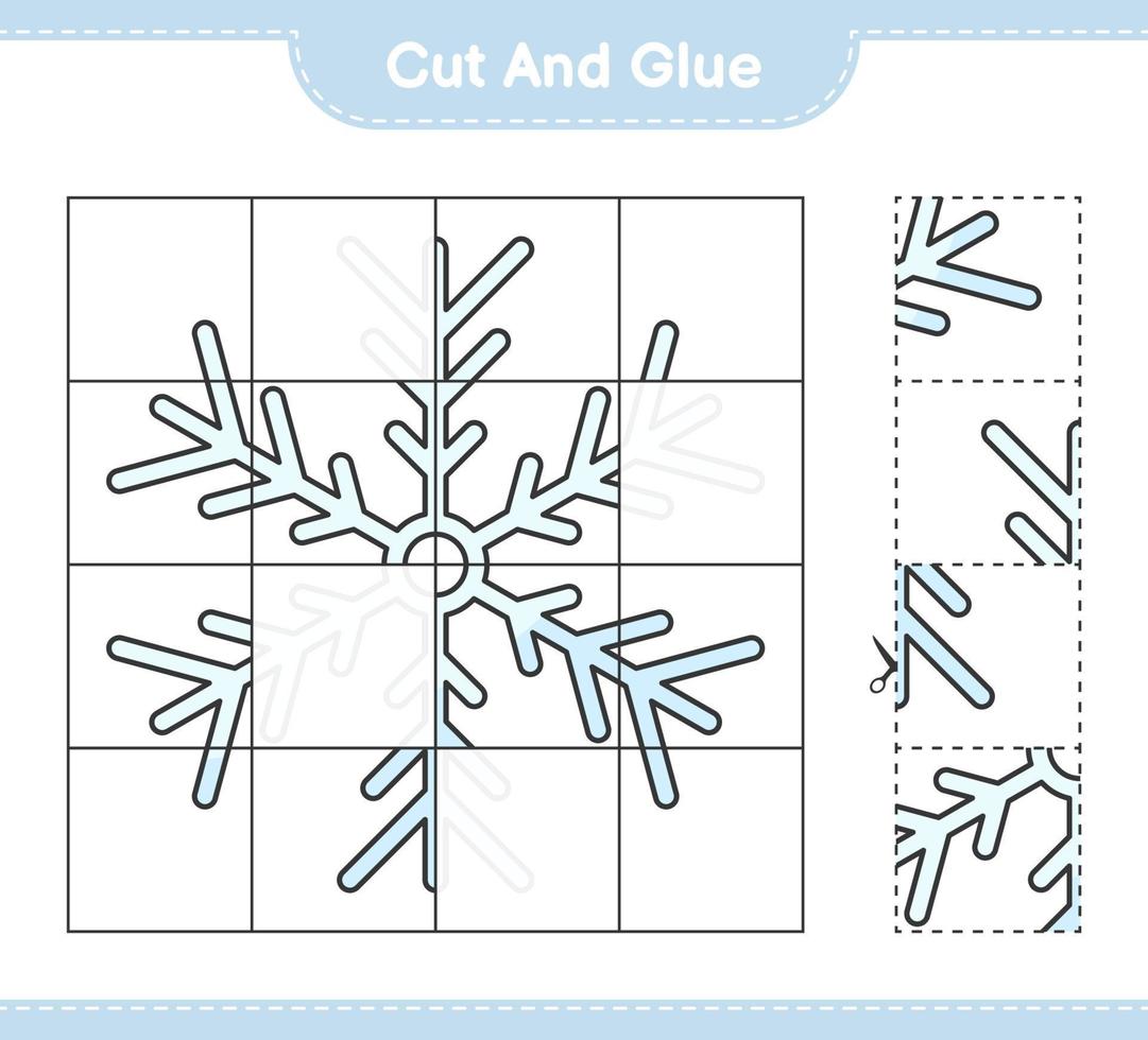 Cut and glue, cut parts of Snowflake and glue them. Educational children game, printable worksheet, vector illustration