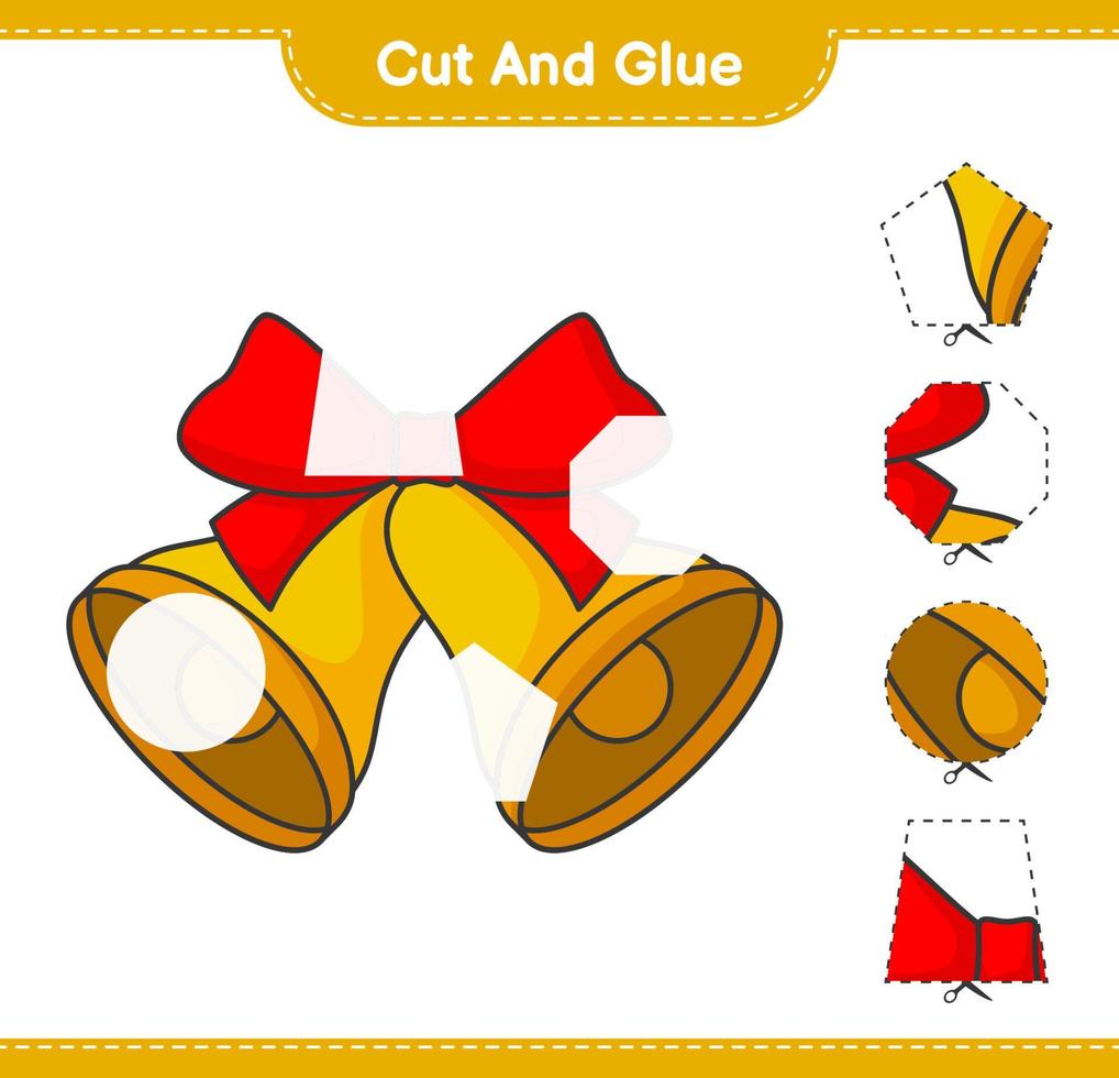 Cut and glue, cut parts of Christmas Bell and glue them. Educational children game, printable worksheet, vector illustration