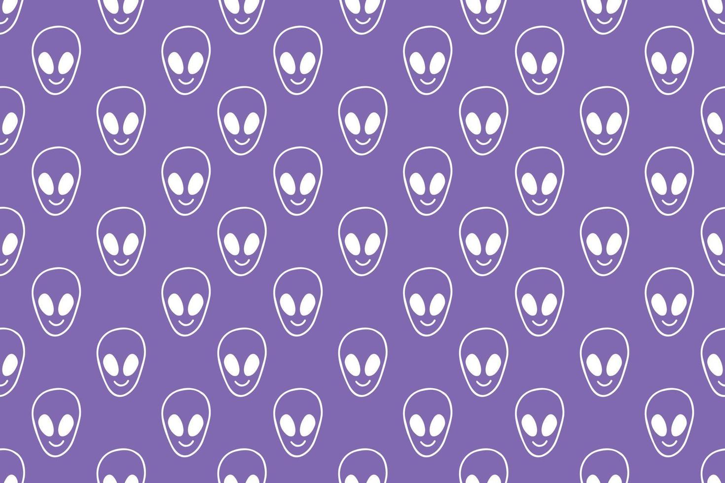 Children's seamless background with alien ufo faces. Sci-fi pattern on a purple background. Hand-drawn doodle style. Alien pattern, a children's pattern in the style of a hand-drawn doodle. vector