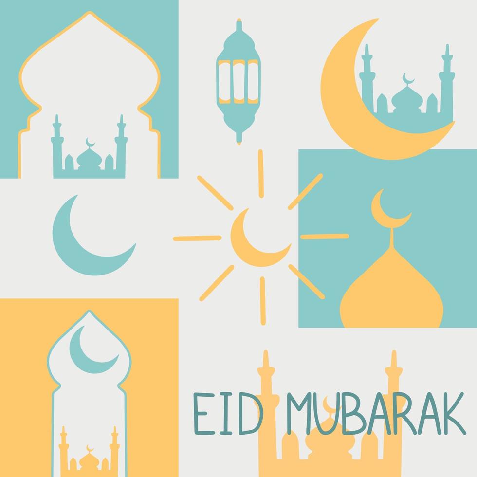 un conjunto de emblemas para la festividad sagrada islámica del ramadán, etc. tradiciones árabes. saludo eid mubarak. los mejores iconos para su diseño. vector