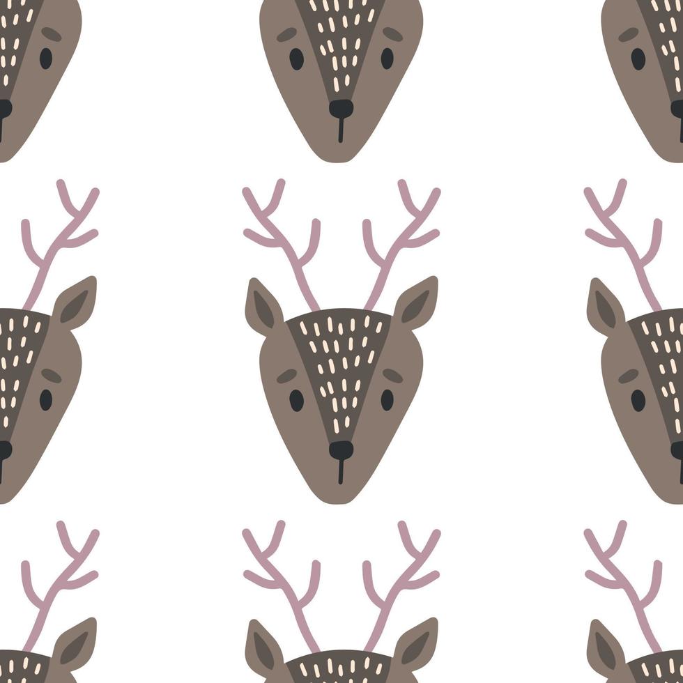 Seamless Scandinavian drawing. Vector children's background with a deer. Design for prints, shirts and posters.