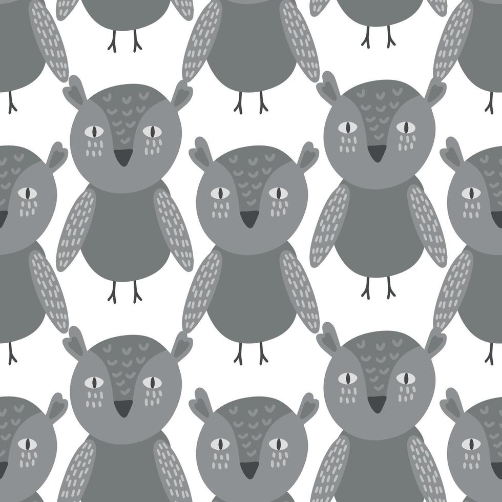 Seamless Scandinavian drawing. Vector children's background with a owl. Design for prints, shirts and posters