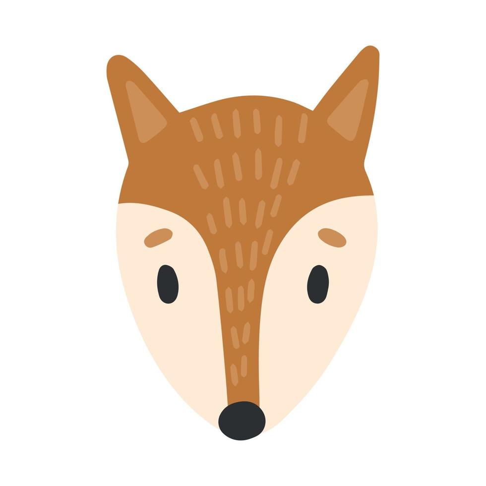 Hand drawn vector illustration of a cute funny fox head. Isolated objects on white background. Scandinavian style flat design. Concept children print. Woodland animal.