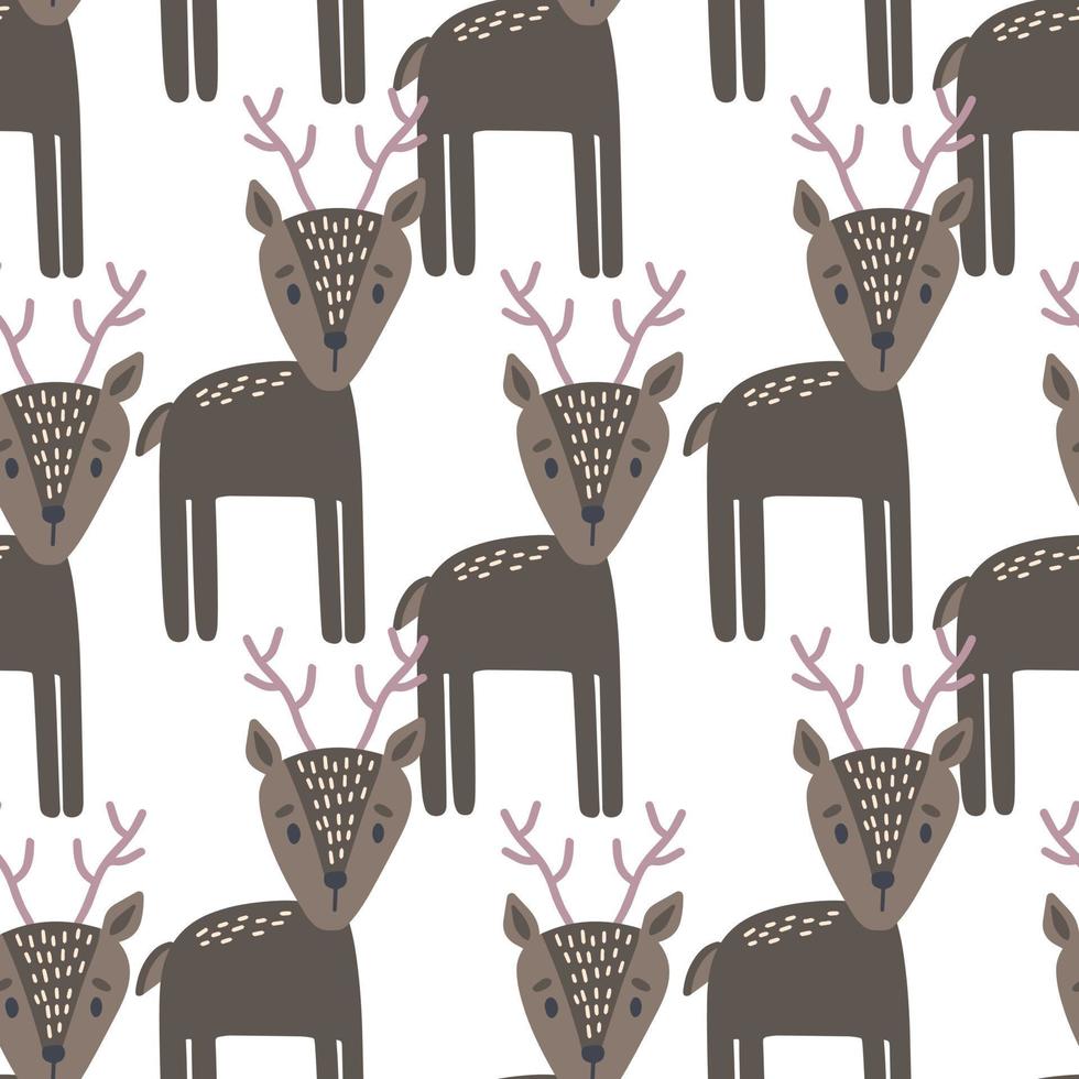 Seamless Scandinavian drawing. Vector children's background with a deer. Design for prints, shirts and posters.