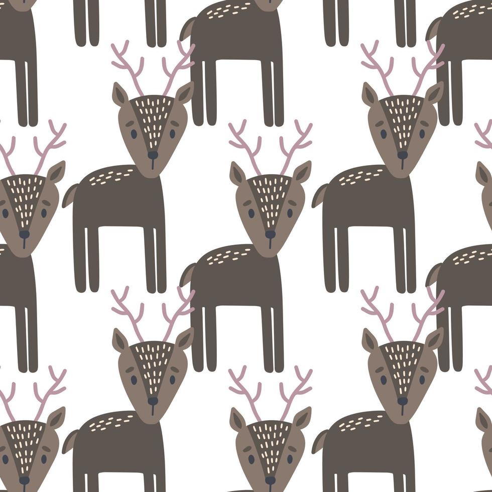 Seamless Scandinavian drawing. Vector children's background with a deer. Design for prints, shirts and posters.