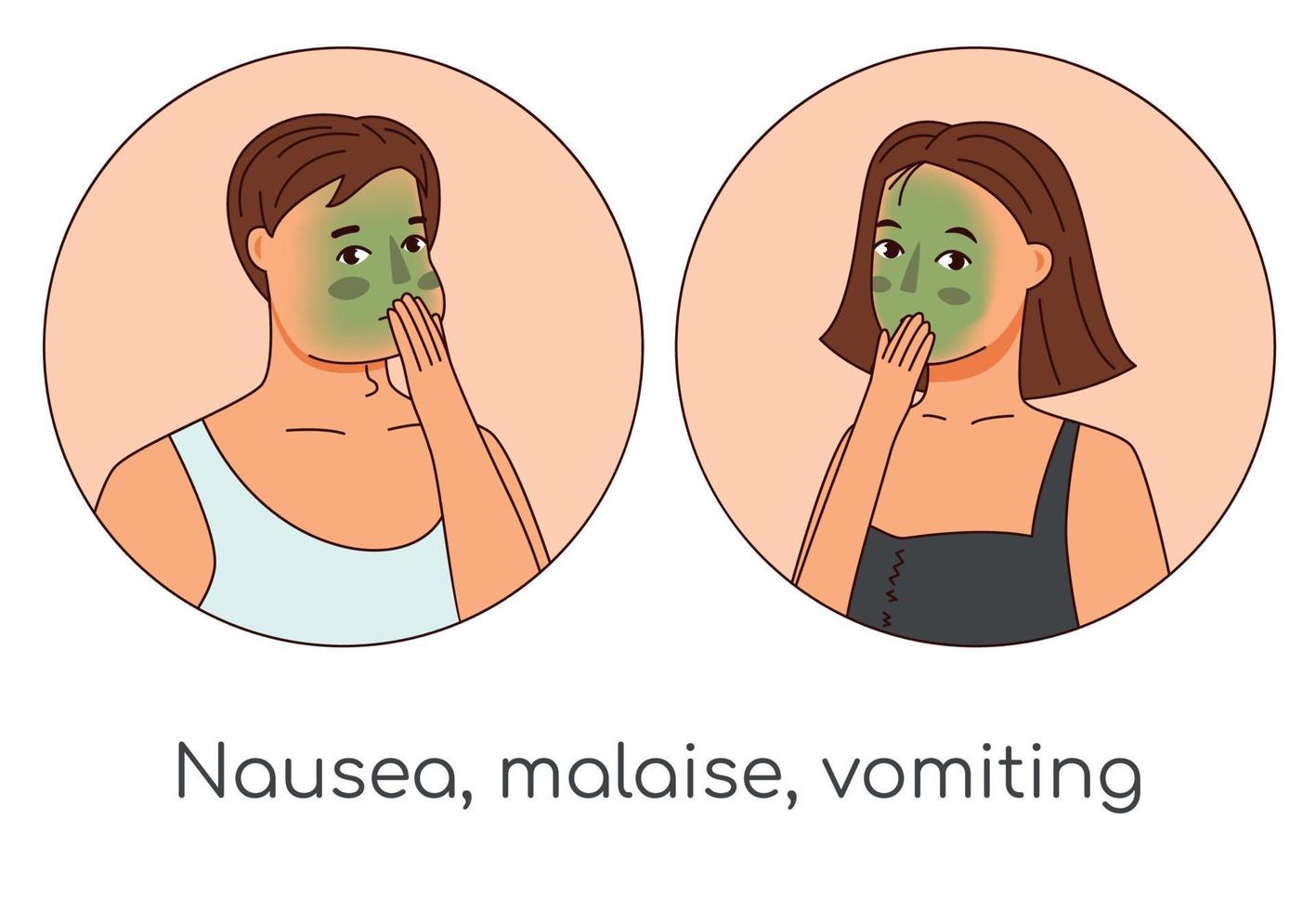 Nausea or vomiting man and woman icon set. Infected person illustration. vector