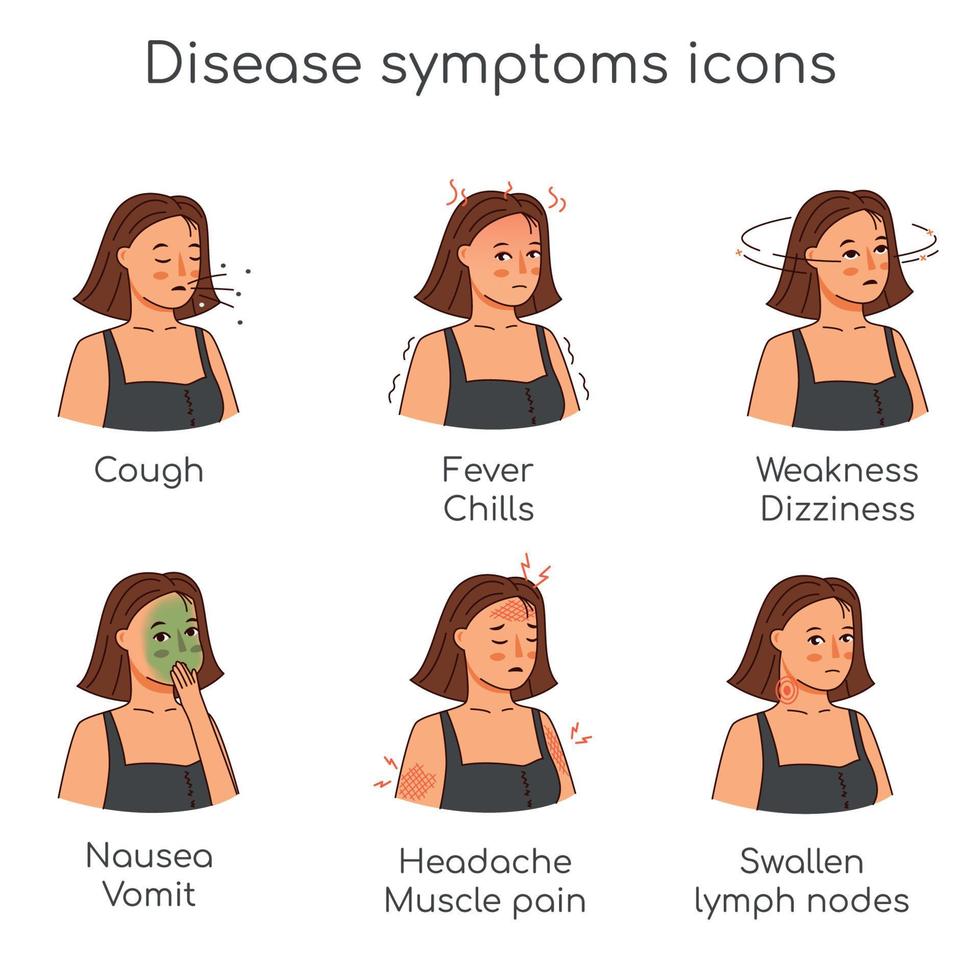 Woman icons symptoms set of bad deseases vector