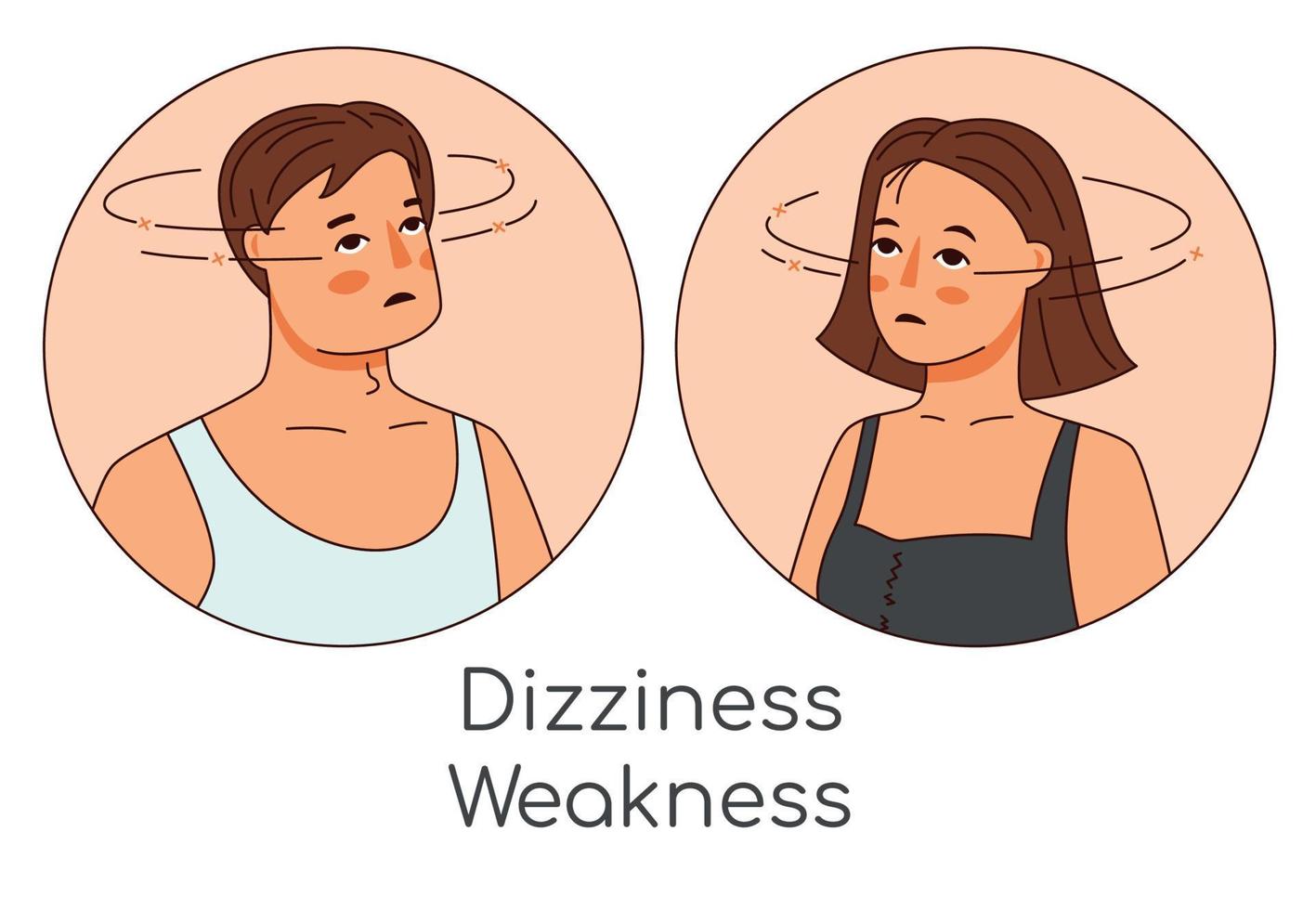 Icons of man and woman with weakness and dizziness vector