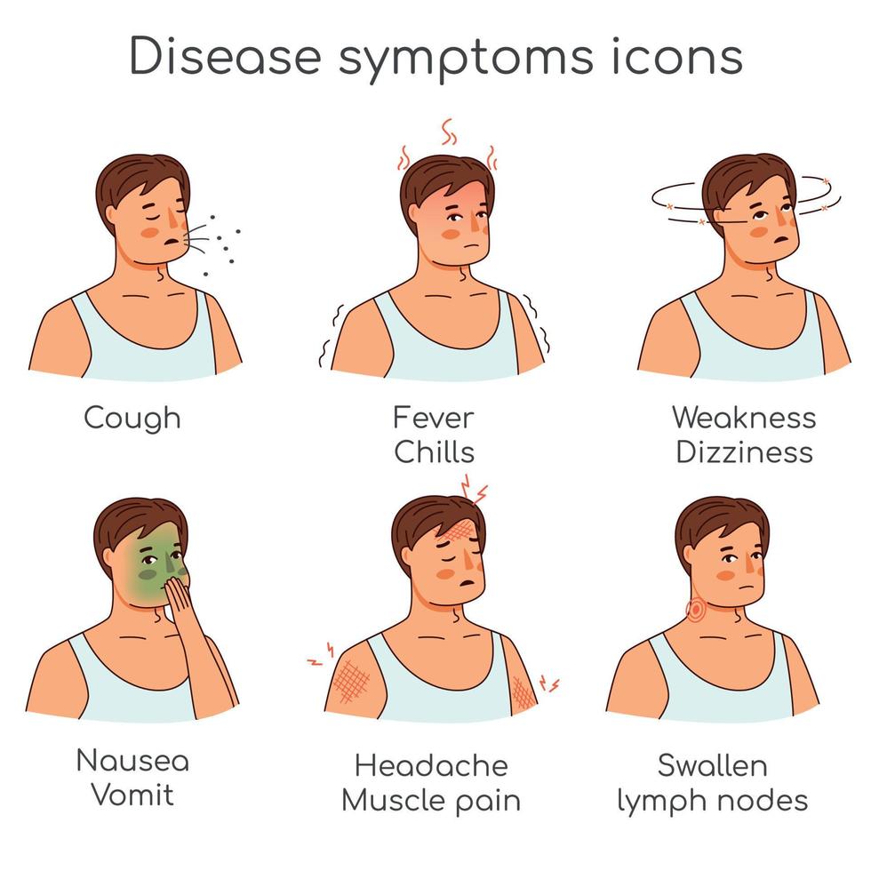 Man icons symptoms set of bad deseases vector