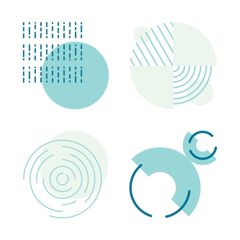 Set of vector illustrations isolated on white background. Modern geometric shapes. Circles, specks and lines. Trending and relevant design elements.