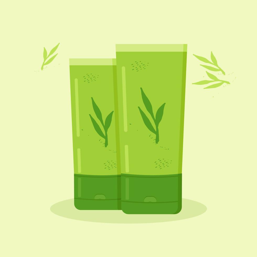 two tubes with cosmetics different sizes is decorated with plants in green vector