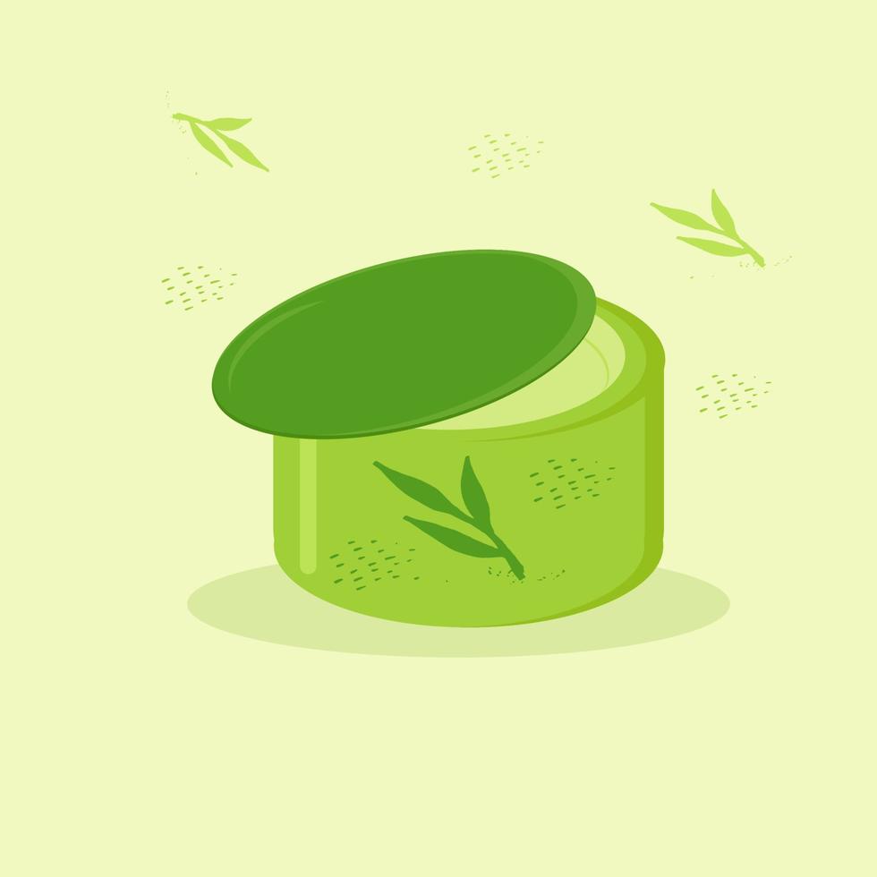 cosmetics jar with cream decorated with plants in green vector
