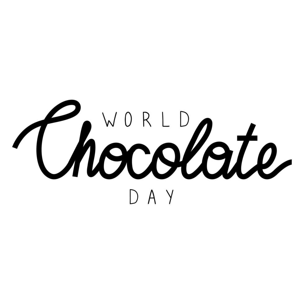 World Chocolate Day black line calligraphy. Hand drawn modern vector lettering. Happy Chocolate Day typography poster. Handwritten text isolated on white background.