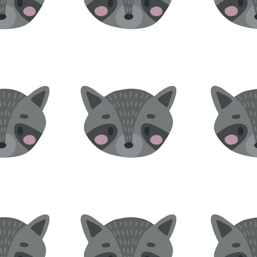 Seamless Scandinavian drawing. Vector children's background with a raccoon. Design for prints, shirts and posters.