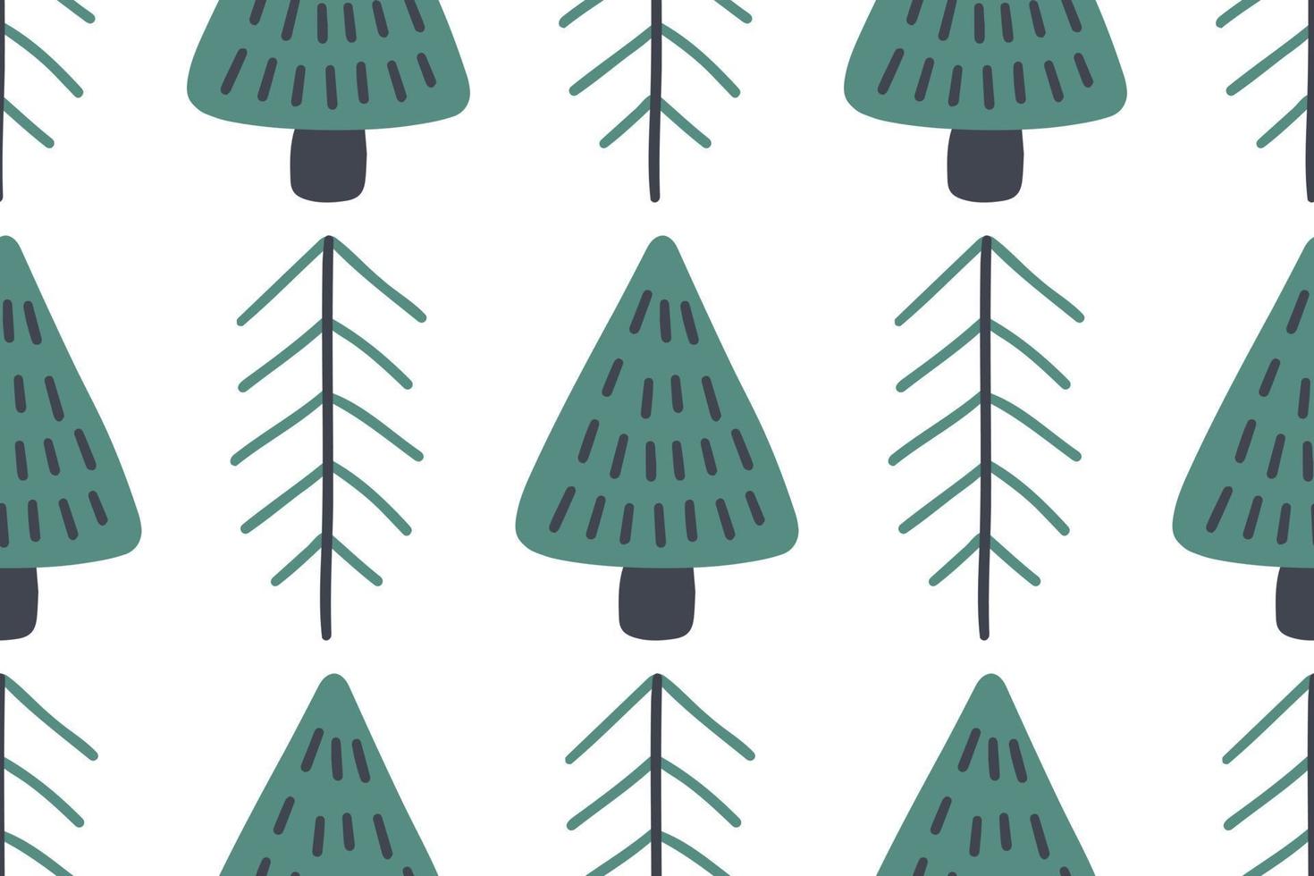 Scandinavian forest vector pattern. Woodland seamless design with hand drawn trees.