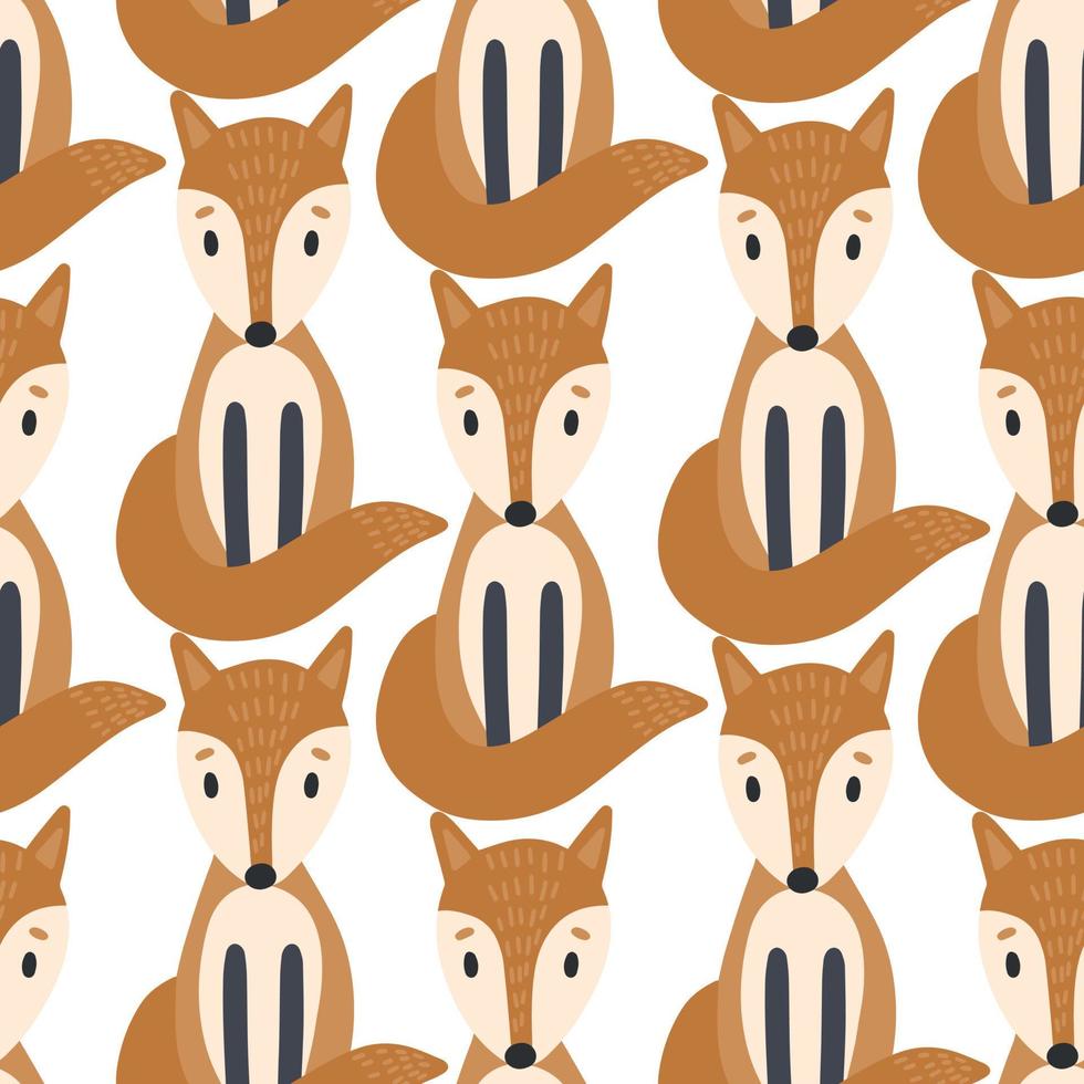 Seamless Scandinavian drawing. Vector children's background with a fox. Design for prints, shirts and posters.