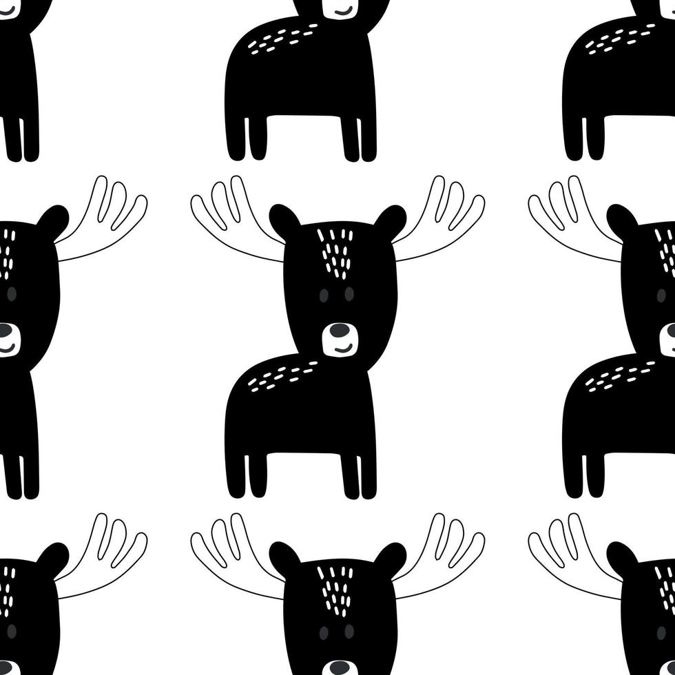 Seamless Scandinavian drawing. Vector children's background with a moose. Design for prints, shirts and posters.