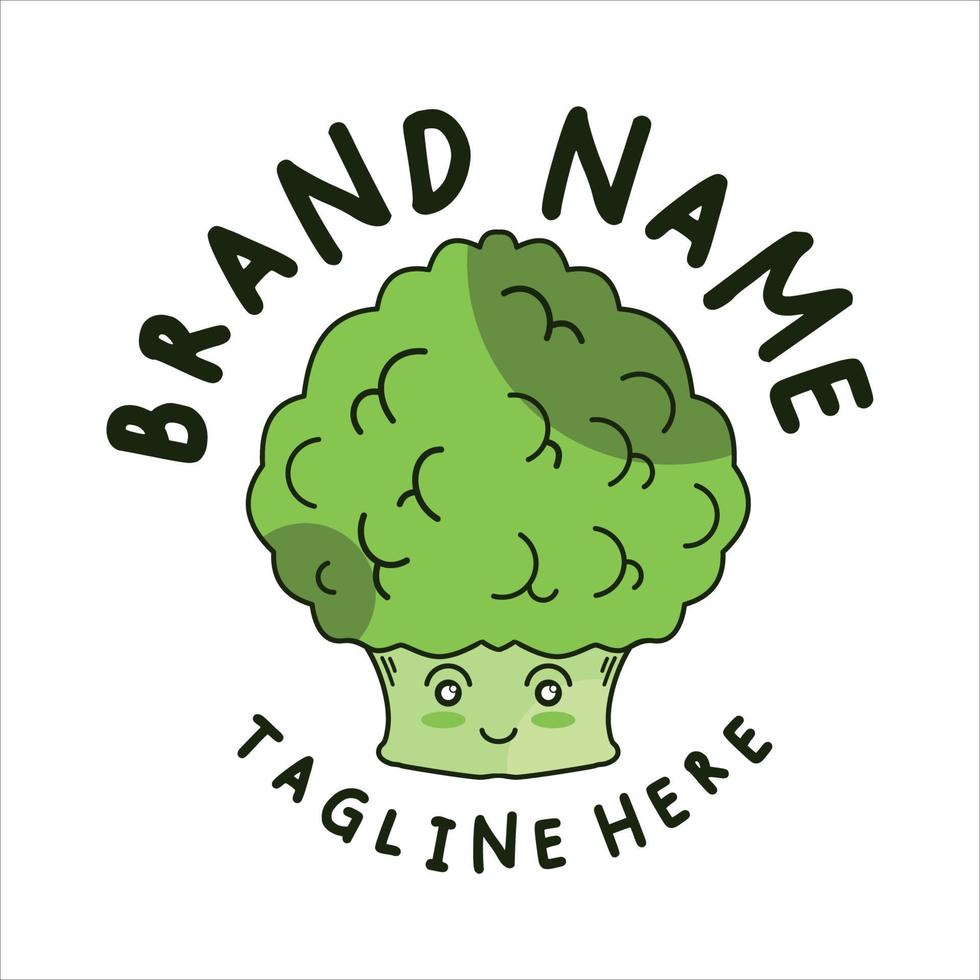 Cute broccoli logo line art style vector