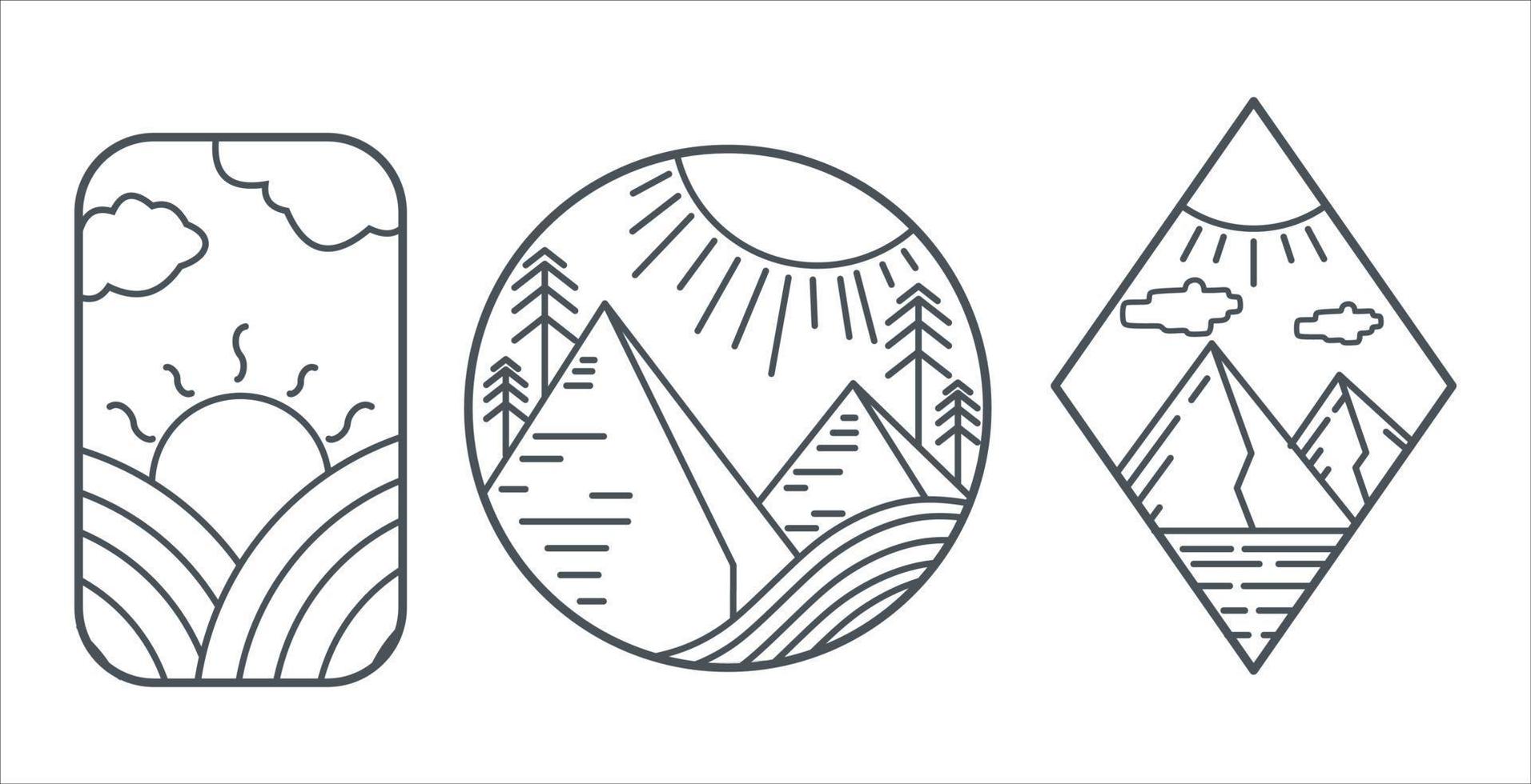 Vintage simple mountain logo with line art style vector
