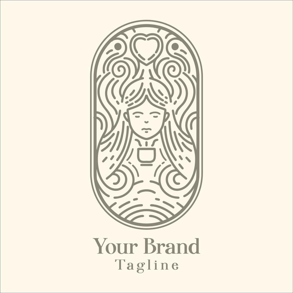 Line art logo of woman and cup coffee vector