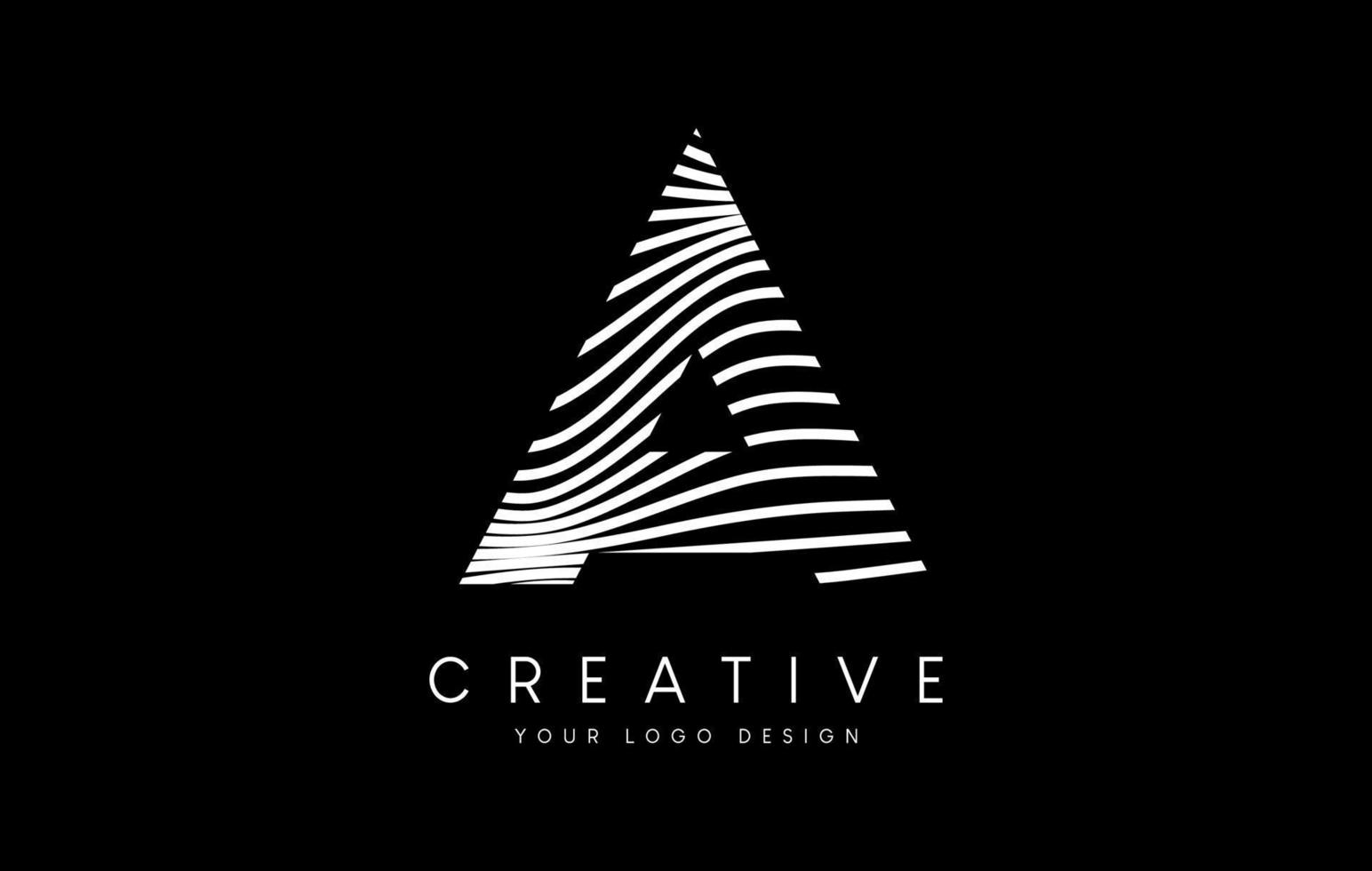 Warp Zebra Lines Letter A logo Design with Black and White Lines and Creative Icon Vector