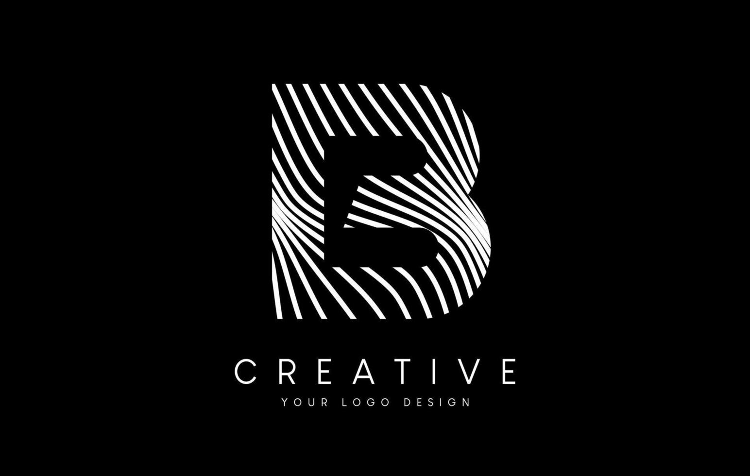 Warp Zebra Lines Letter B logo Design with Black and White Lines and Creative Icon Vector