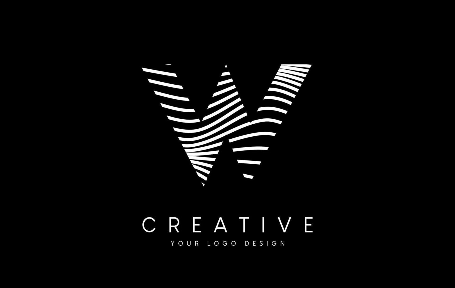 Warp Zebra Lines Letter W logo Design with Black and White Lines and Creative Icon Vector