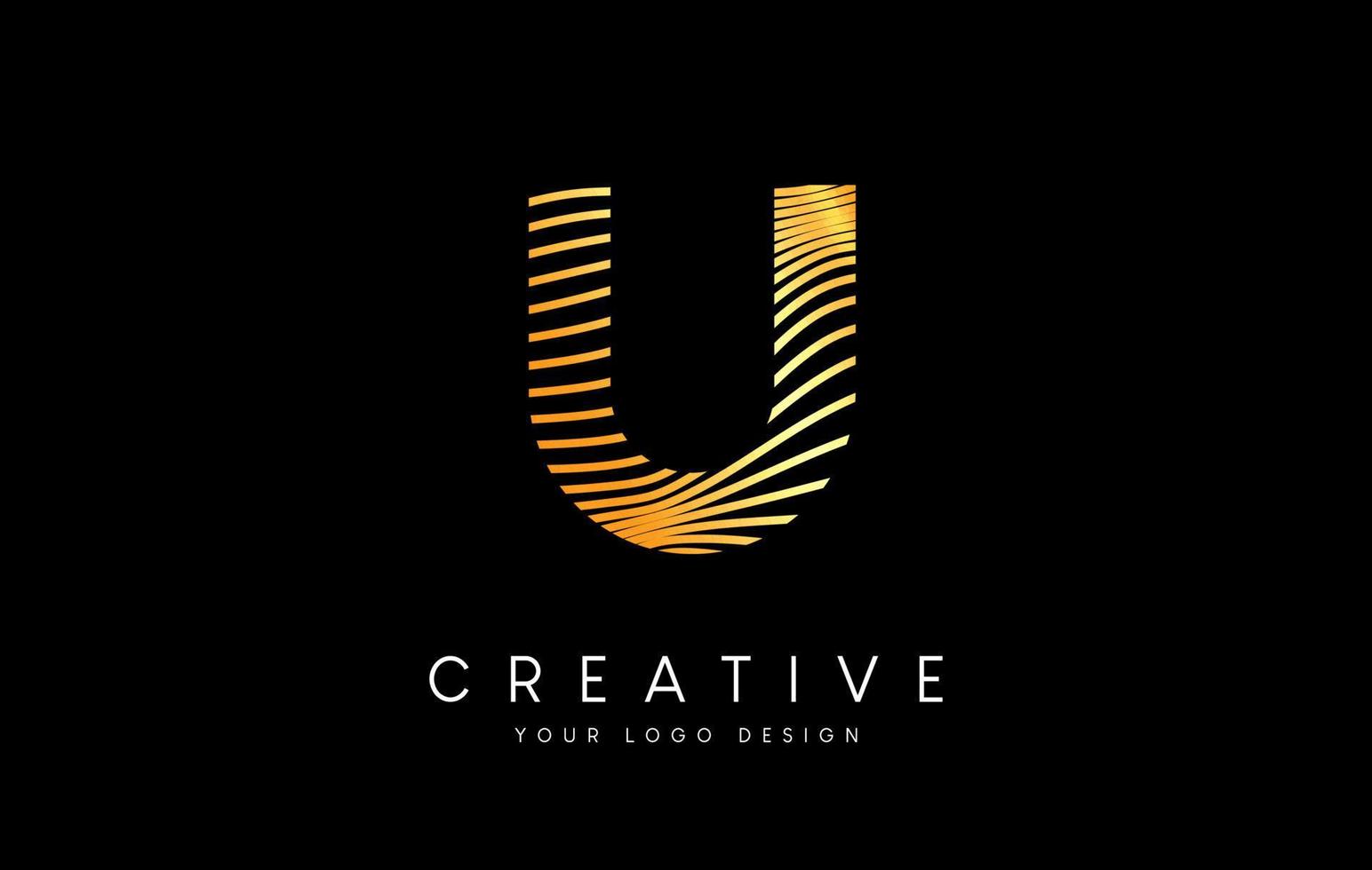 Warp Zebra Lines Letter U logo Design with Golden Lines and Creative Icon Vector
