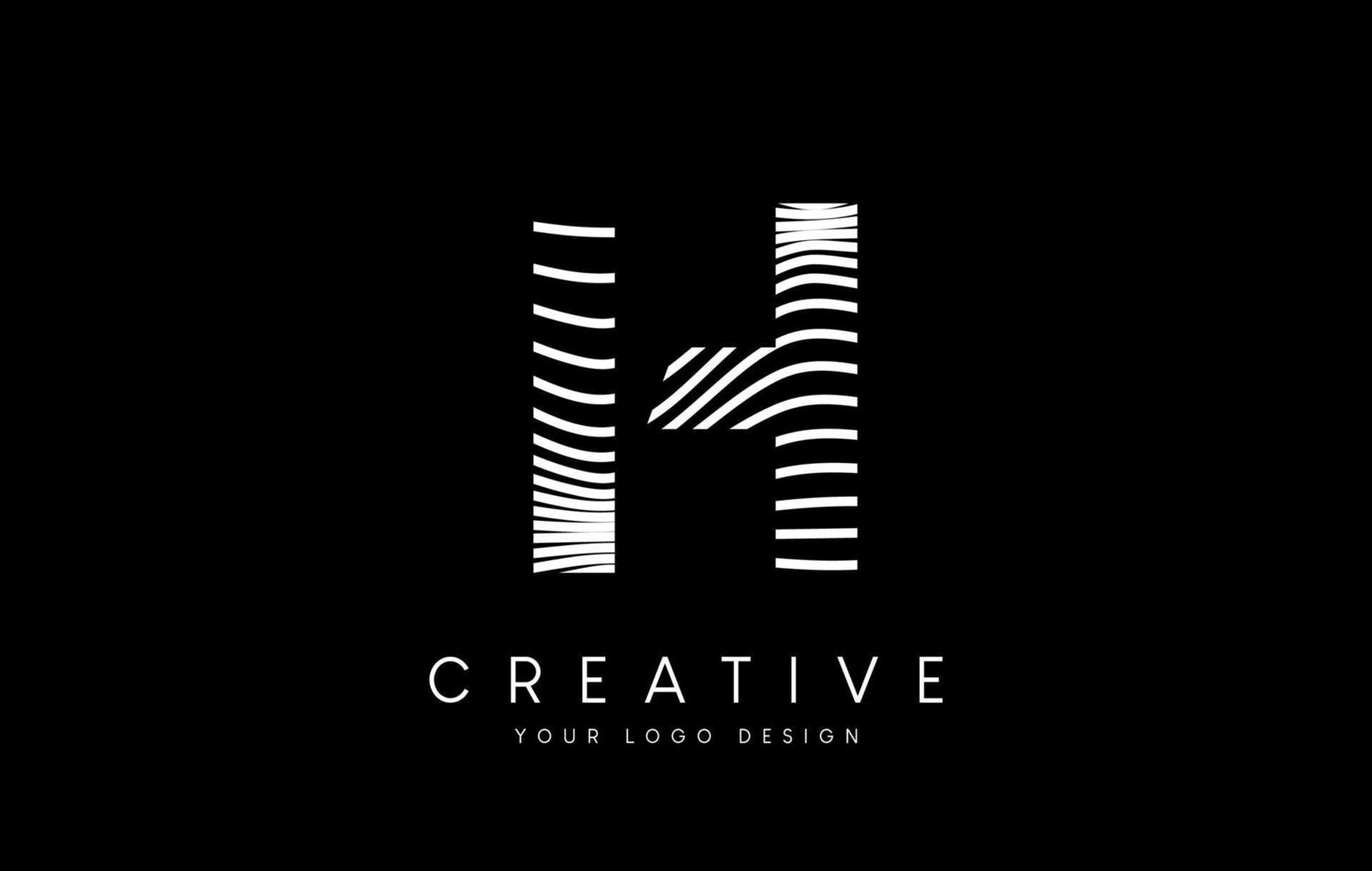 Warp Zebra Lines Letter H logo Design with Black and White Lines and Creative Icon Vector