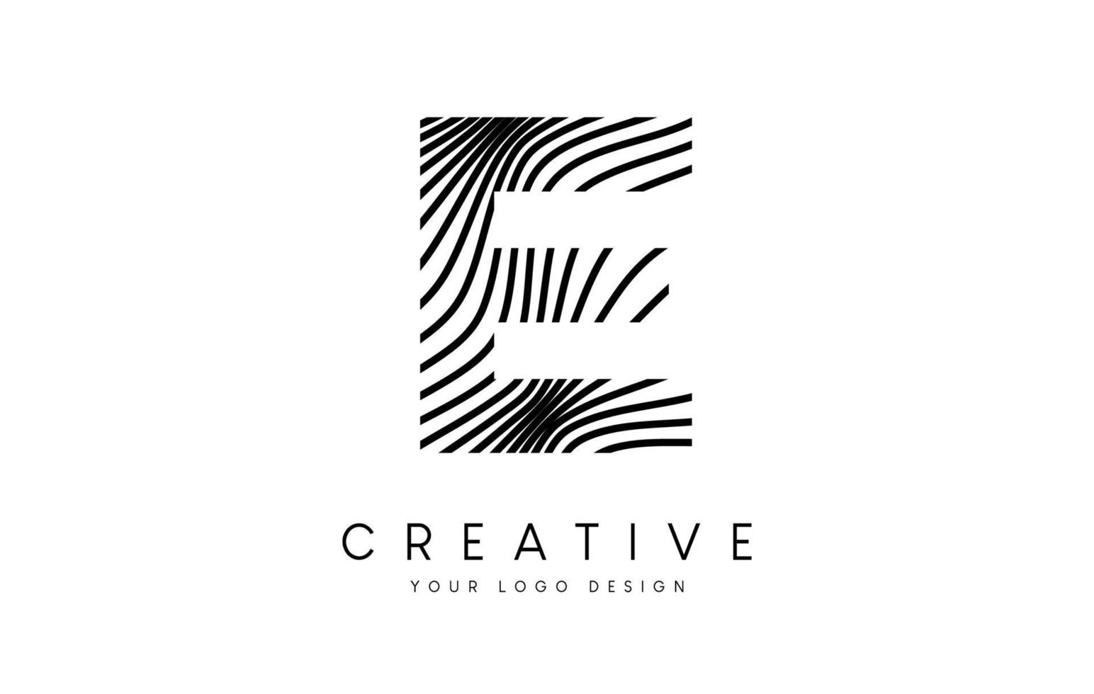 Warp Zebra Lines Letter E logo Design with Black and White Lines and Creative Icon Vector