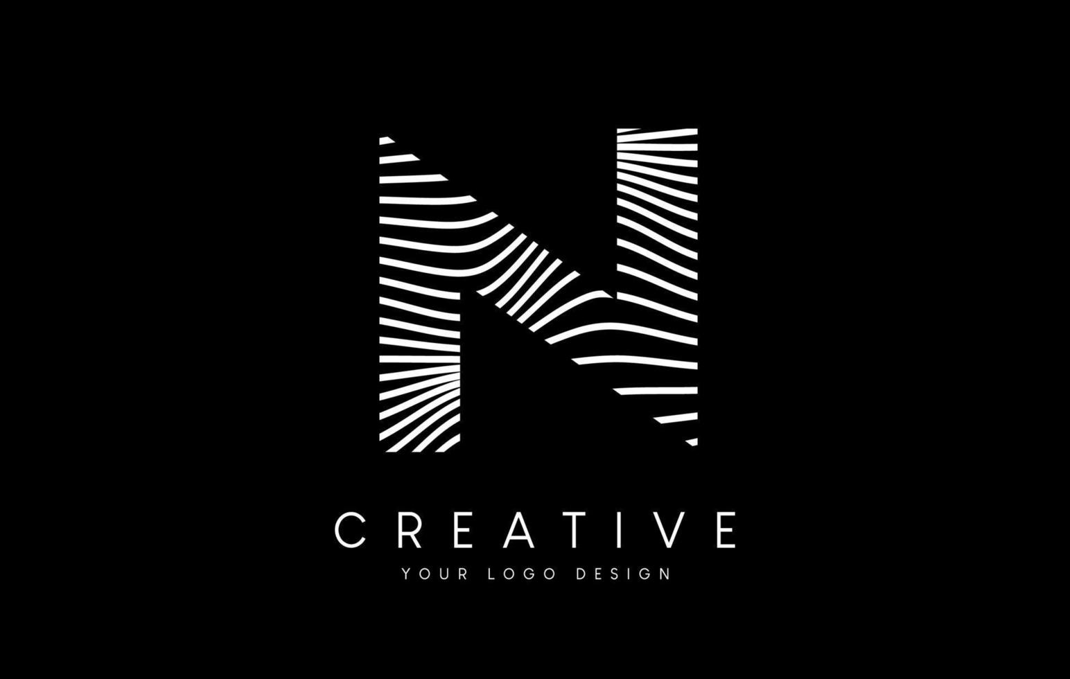 Warp Zebra Lines Letter N logo Design with Black and White Lines and Creative Icon Vector