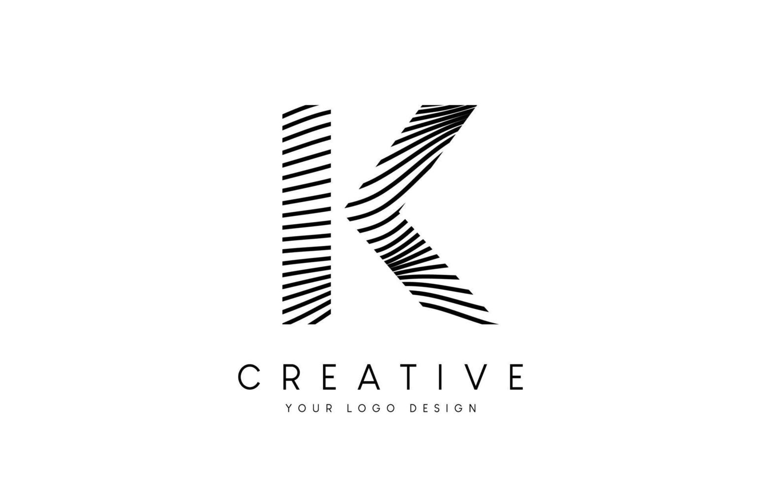 Warp Zebra Lines Letter K logo Design with Black and White Lines and Creative Icon Vector