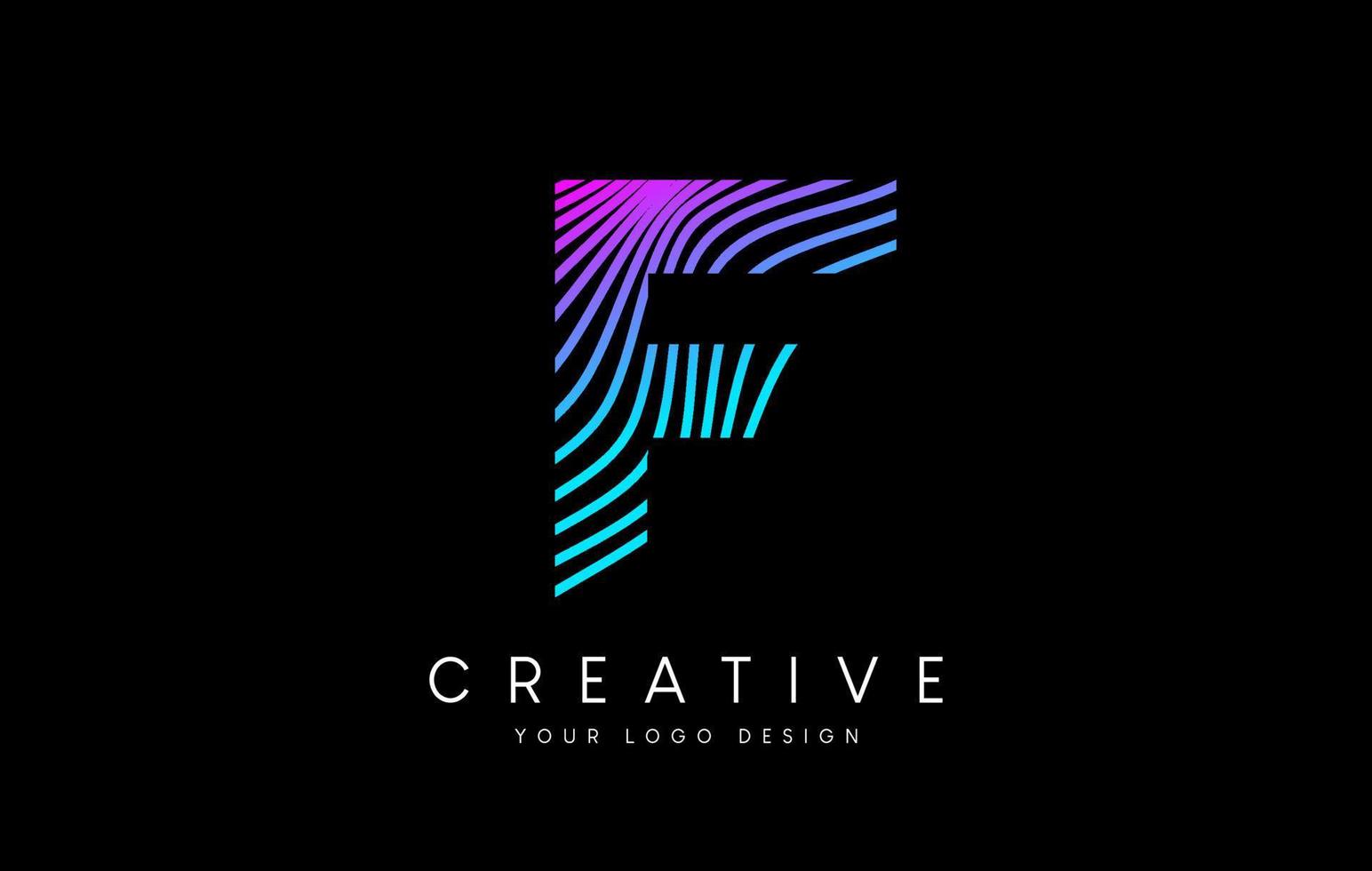 Warp Zebra Lines Letter F logo Design with Black and White Lines and Creative Icon Vector