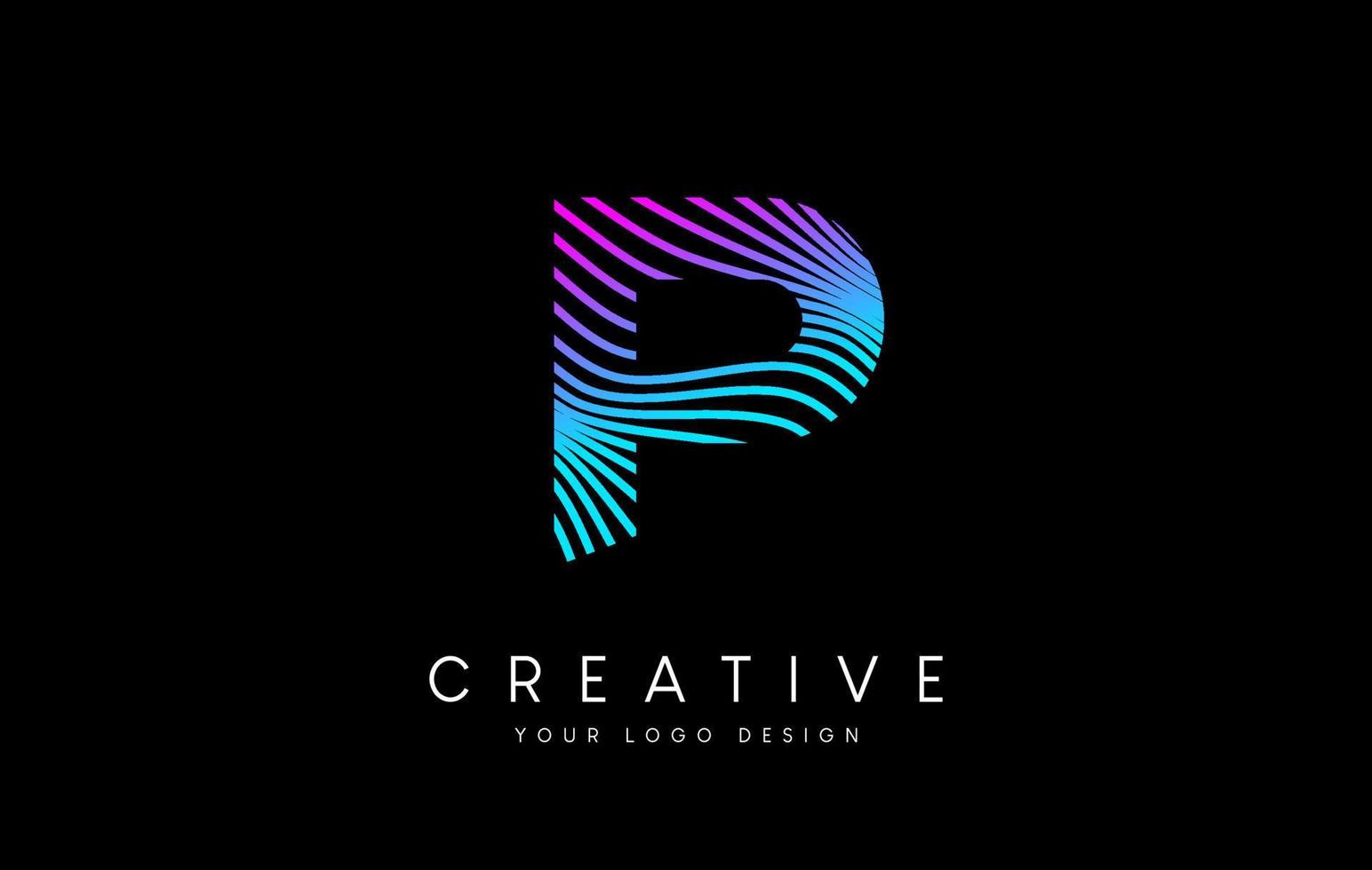 Warp Zebra Lines Letter P logo Design with Neon Purple Lines and Creative Icon Vector