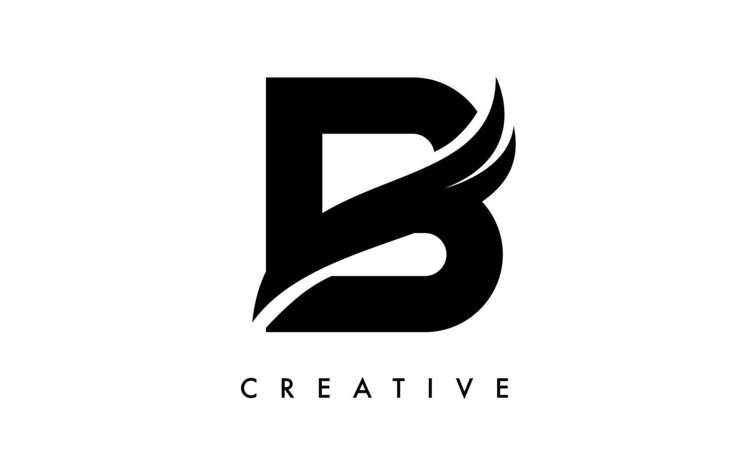 diseño de icono de logotipo de letra b con swoosh y vector de forma de corte curvo creativo