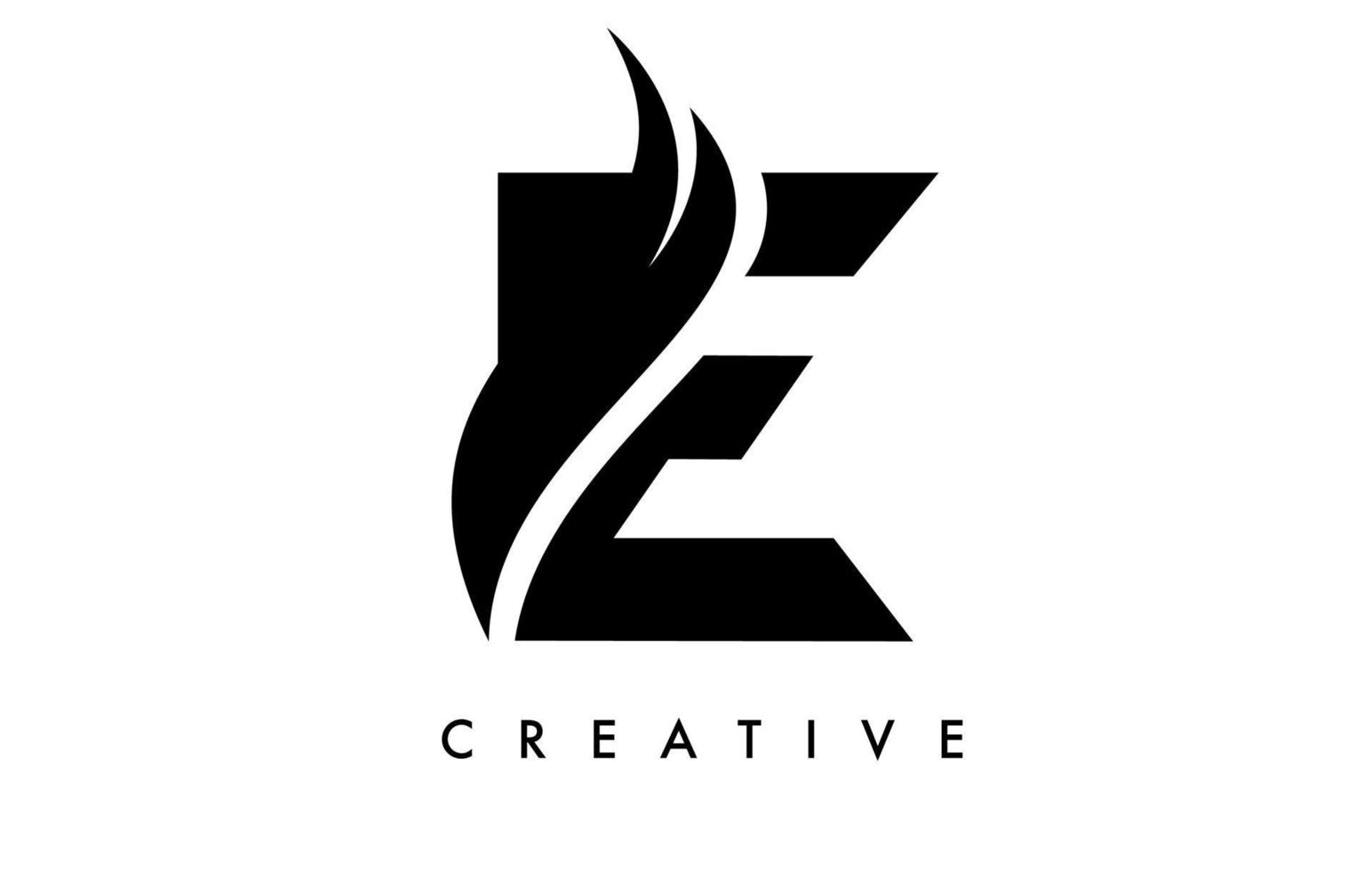 diseño de icono de logotipo de letra e con swoosh y creativo vector de forma de corte curvo