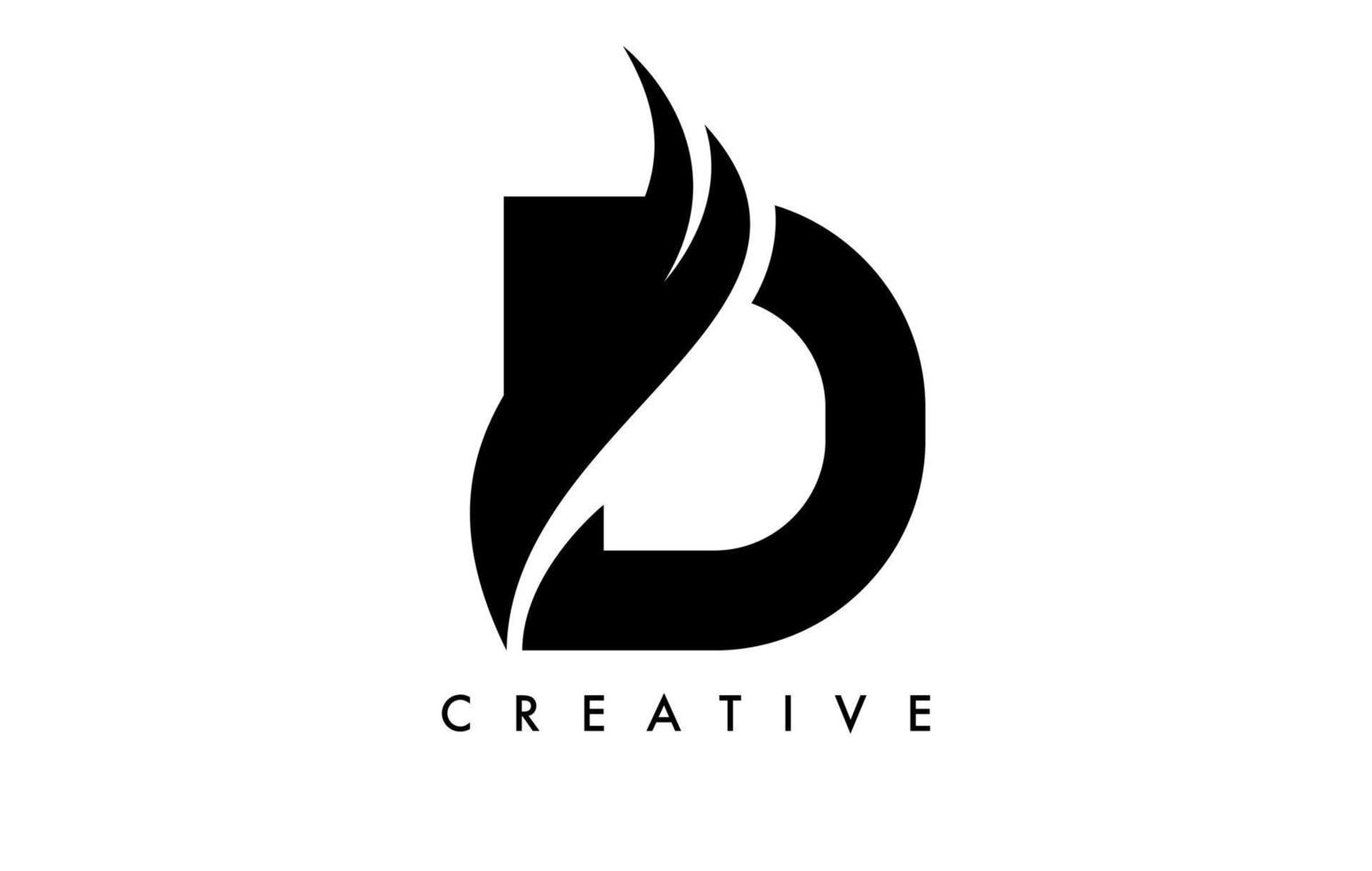 diseño de icono de logotipo de letra d con swoosh y vector de forma de corte curvo creativo