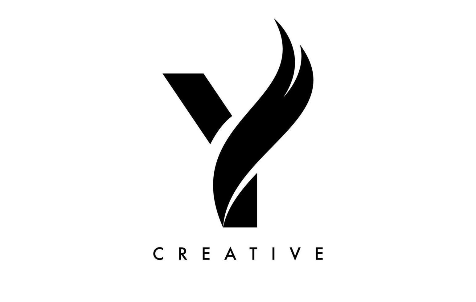 diseño de icono de logotipo de letra y con swoosh y vector de forma de corte curvo creativo