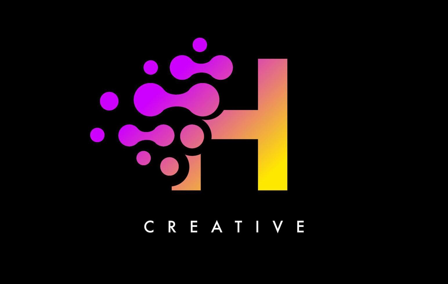 Letter H Dots Logo Design with Purple Yellow Colors on Black Background Vector