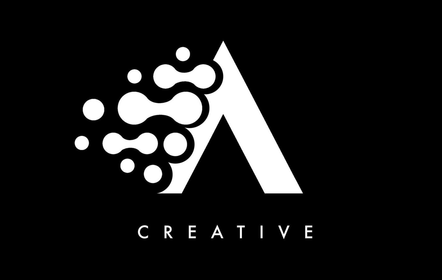 Letter A Dots Logo Design with Black and White Colors on Black Background Vector