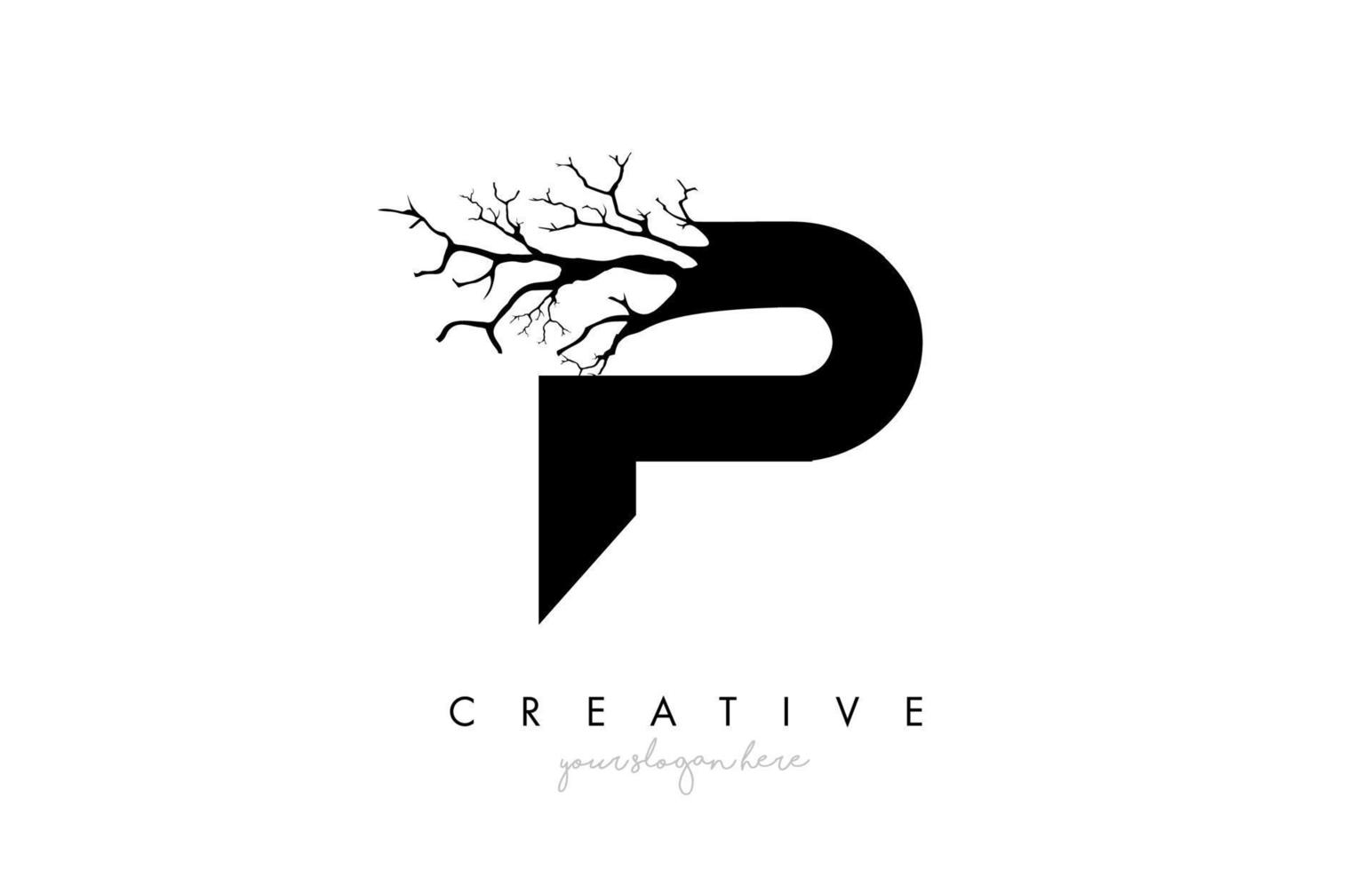 Letter P Design Logo with Creative Tree Branch. P Letter Tree Icon ...