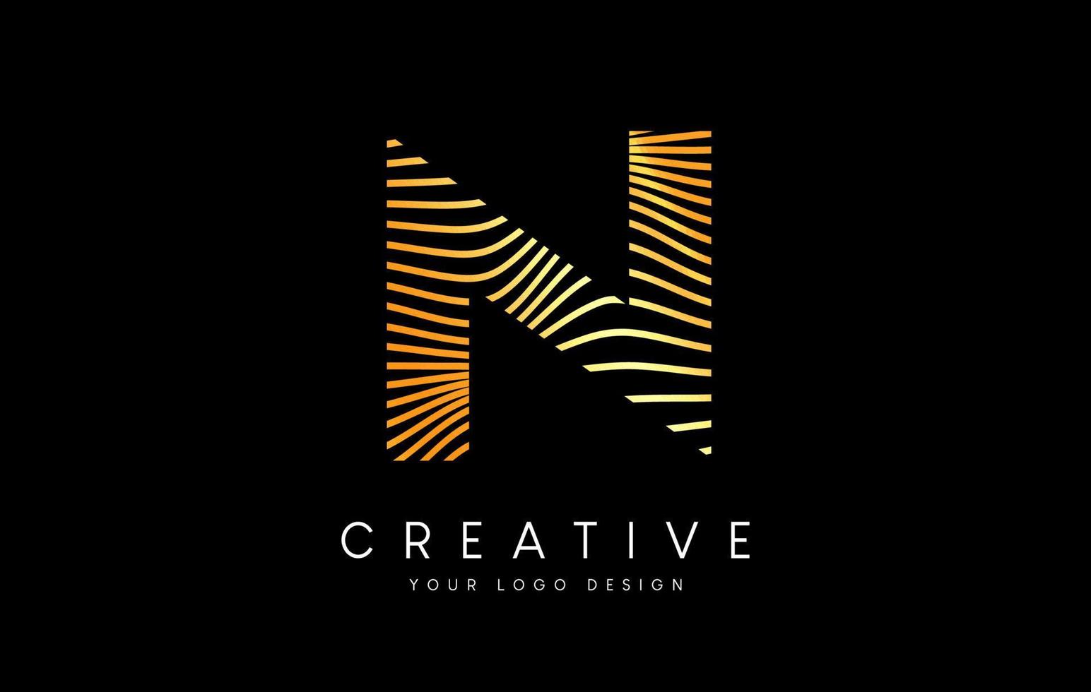 Warp Zebra Lines Letter N logo Design with Golden Lines and Creative Icon Vector