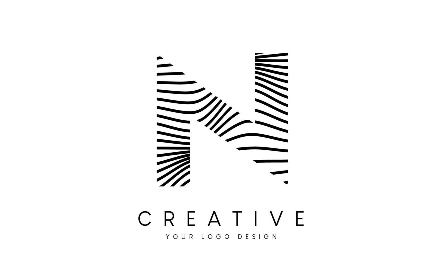 Warp Zebra Lines Letter N logo Design with Black and White Lines and Creative Icon Vector