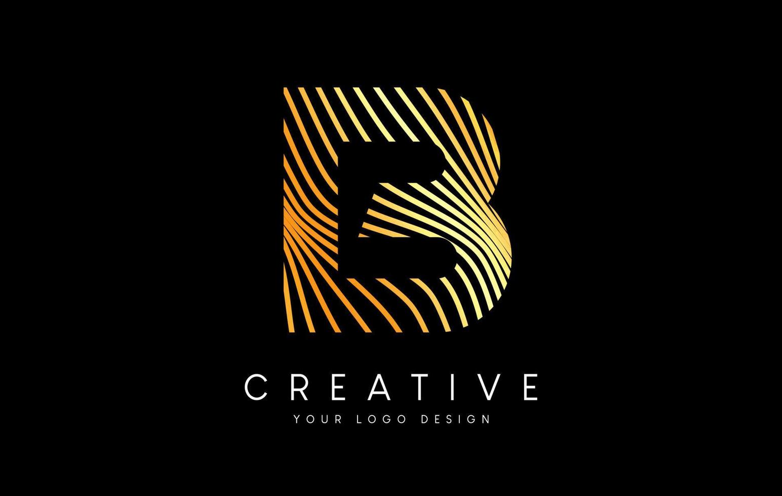 Warp Zebra Lines Letter B logo Design with Golden Lines and Creative Icon Vector