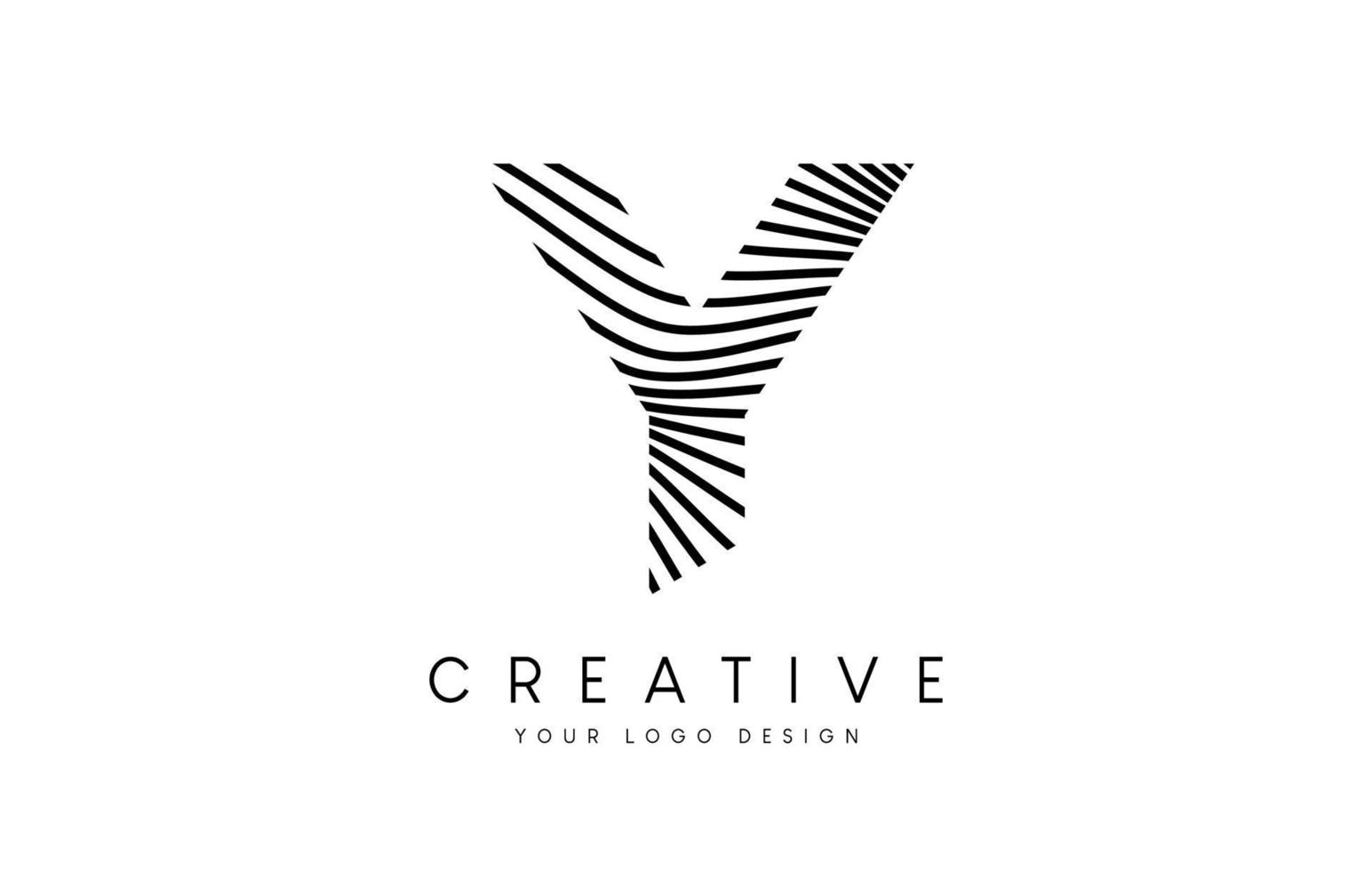 Warp Zebra Lines Letter Y logo Design with Black and White Lines and Creative Icon Vector