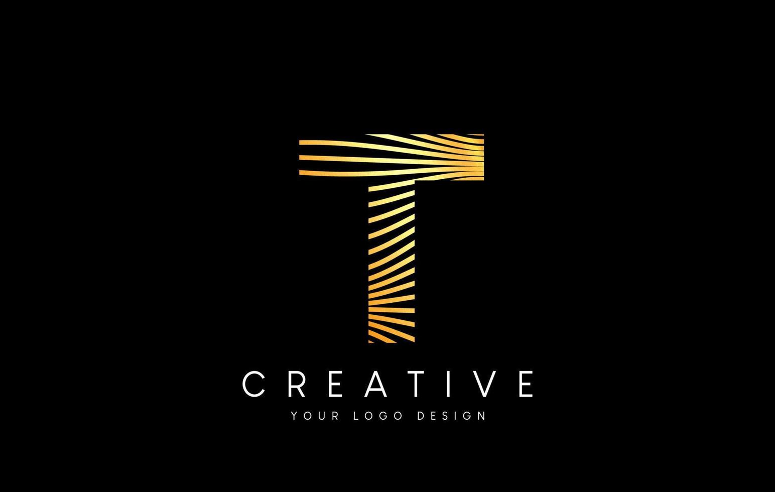 Warp Zebra Lines Letter T logo Design with Golden Lines and Creative Icon Vector